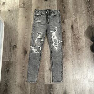 American Eagle next level stretch gray ripped jeans